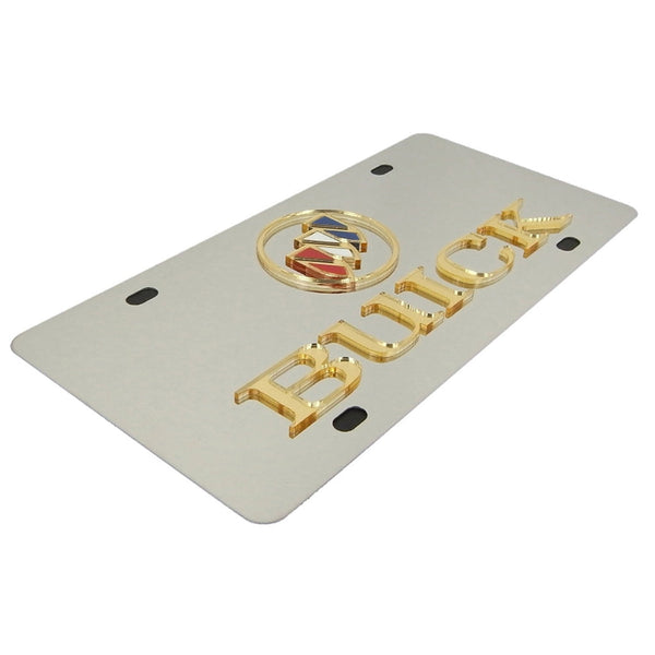 Buick Dual Logo License Plate (Gold on Chrome)