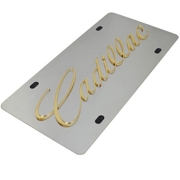 Cadillac Script License Plate (Gold on Chrome)