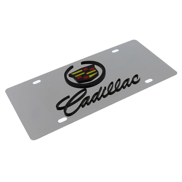 Cadillac Dual Logo License Plate (Black On Chrome)