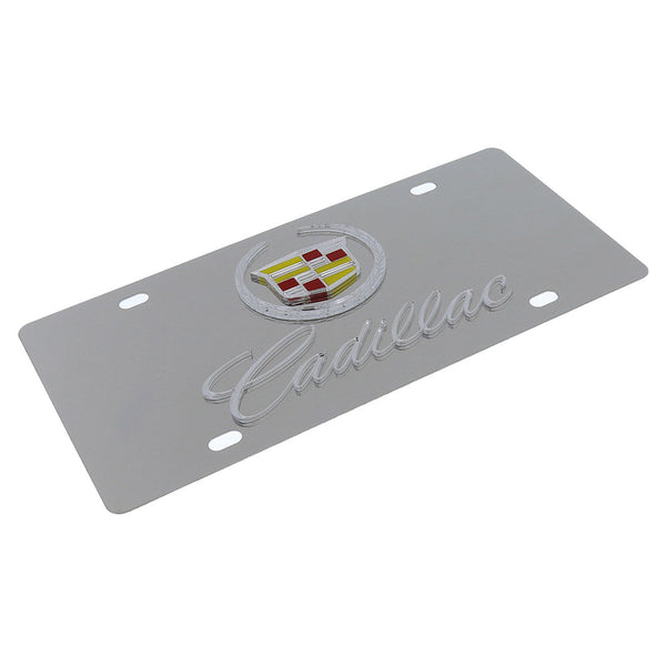 Cadillac Dual Logo License Plate (Silver On Chrome)