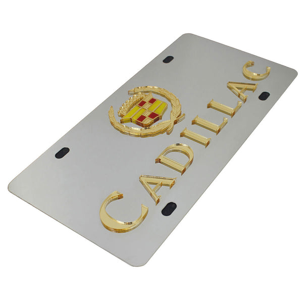 Cadillac Dual Logo License Plate (Gold on Chrome)