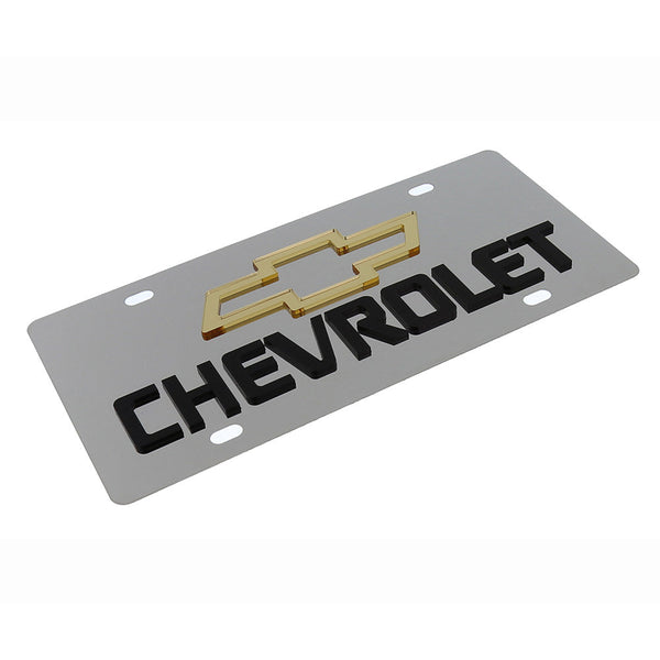 Chevrolet Dual Logo License Plate (Gold On Chrome)