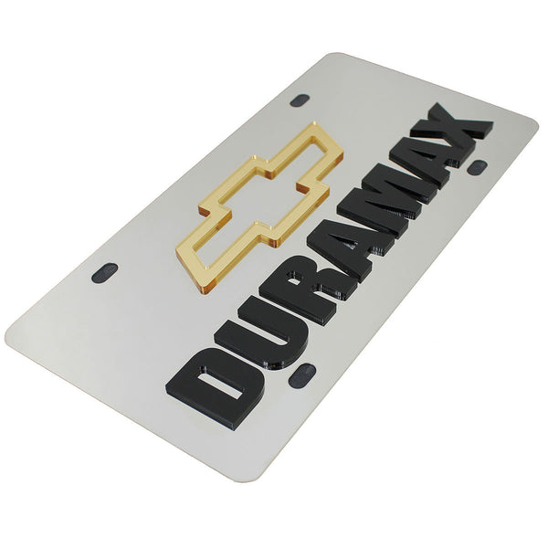 Chevy Bowtie Dual Logo Duramax License Plate (Gold on Chrome)