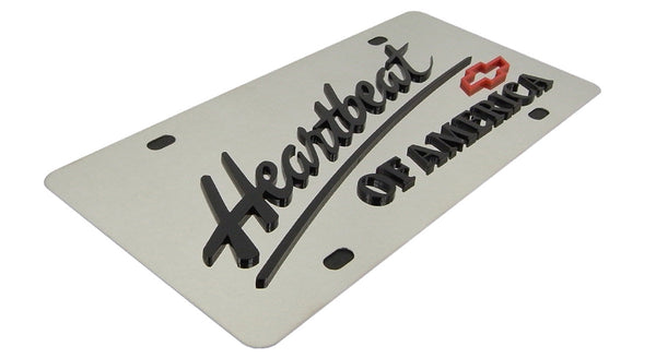 Chevy Heartbeat Of America Words With Bowtie Dual Logo License Plate (Red on Chrome)