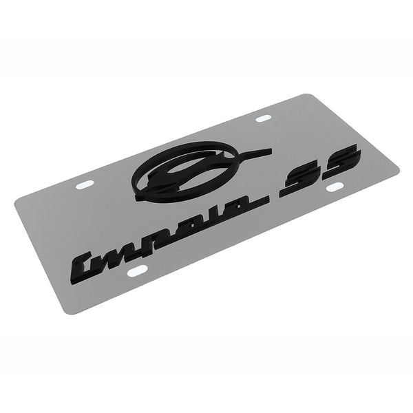 Chevy Impala SS Dual Logo License Plate (Black On Chrome)