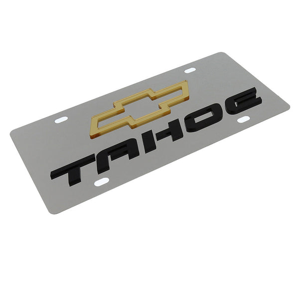 Chevy Tahoe Dual Logo License Plate (Gold On Chrome)