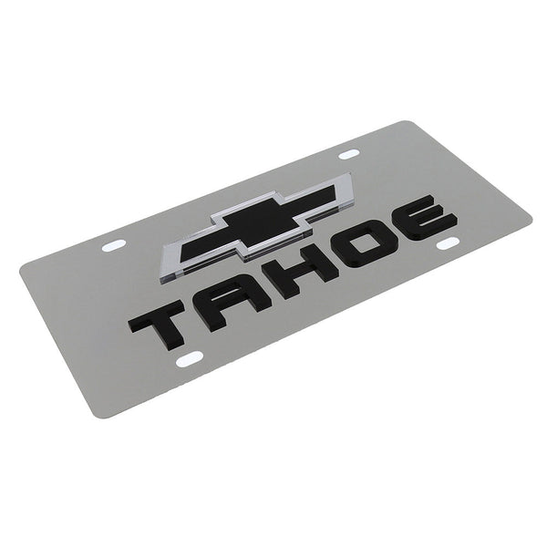 Chevy Tahoe Dual Logo License Plate (Black On Chrome)