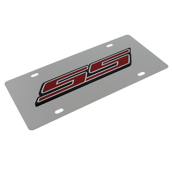 Chevy Camaro SS Logo License Plate (Red on Chrome)