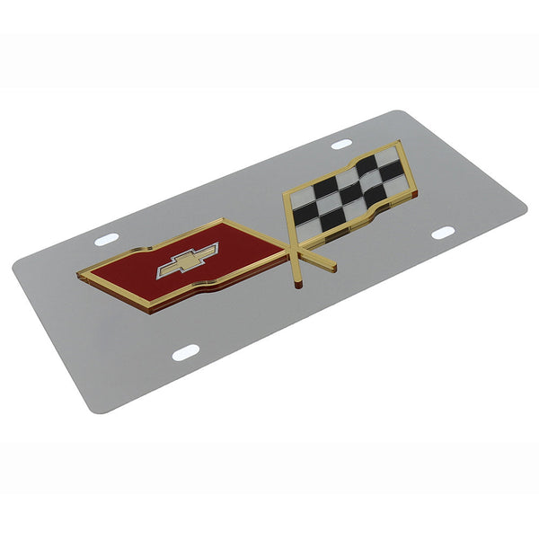 Corvette C3 Logo License Plate (Gold On Chrome)