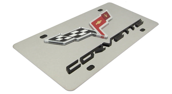 Corvette C6 Dual Logo License Plate (Black on Chrome)