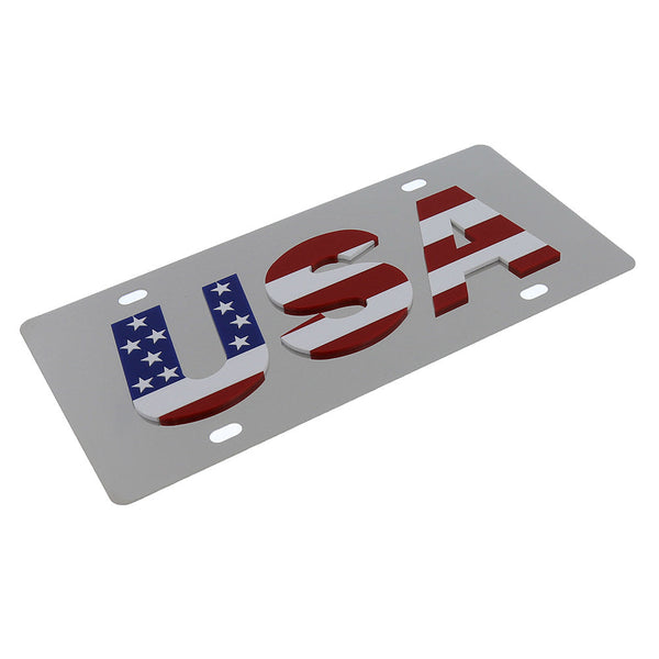 USA Red White and Blue With Stars and Stripe License Plate (Chrome)