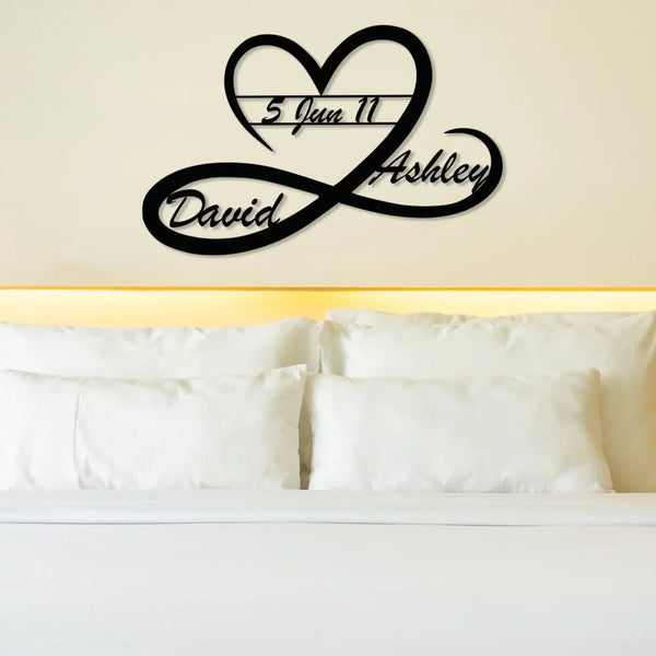 Custom Heart and Infinity Metal Wall Art – Personalized Decor for Endless Love