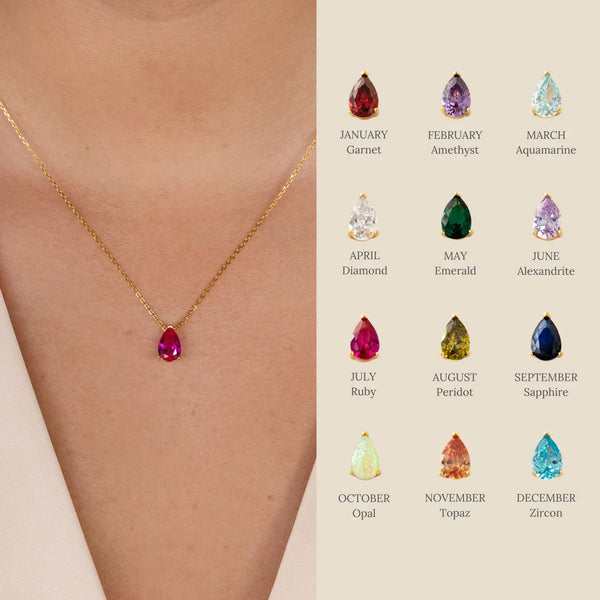 Birthstone Teardrop Necklace – Customizable and Stylish, A Unique Gift for Her