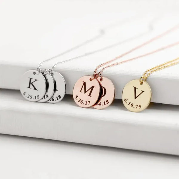 Custom Disc Necklace with Initial and Birth Date – A Perfect Personalized Gift