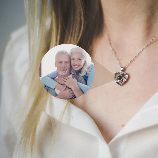 Capture Your Love with the Custom Diamond Heart Photo Necklace - Perfect for Her