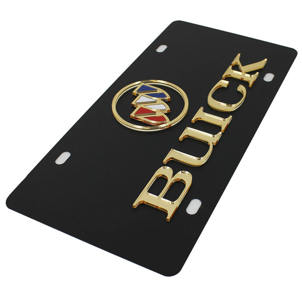 Buick Dual Logo License Plate (Gold on Black)