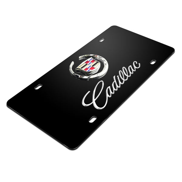 Cadillac Dual Logo License Plate (Chrome on Black)