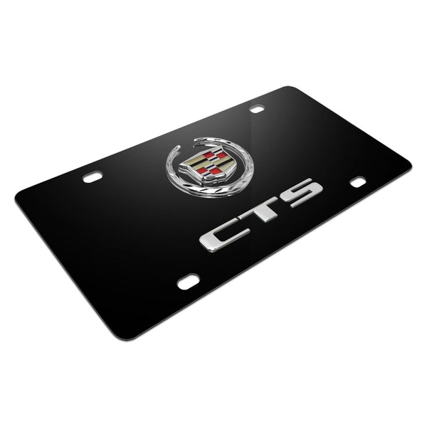 Cadillac Dual Logo CTS License Plate (Chrome on Black)