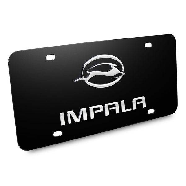 Chevy Impala Dual Logo License Plate (Chrome on Black)