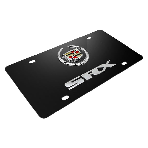 Cadillac Dual Logo SRX License Plate (Chrome on Black)