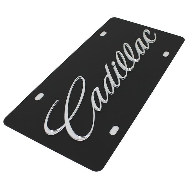 Cadillac Silver Script Name License Plate (Black)