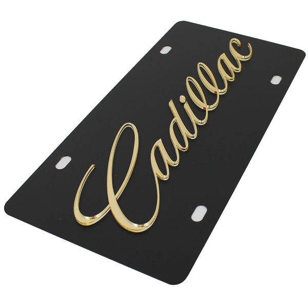 Cadillac Script License Plate (Gold on Black)