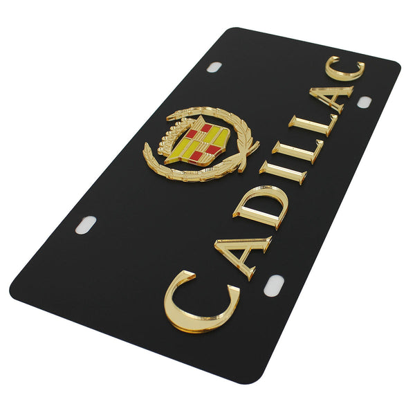 Cadillac Classic Dual Logo License Plate (Gold on Black)