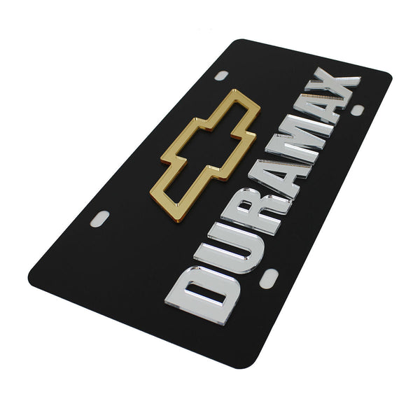 Chevy Dual Logo Duramax License Plate (Gold on Black)