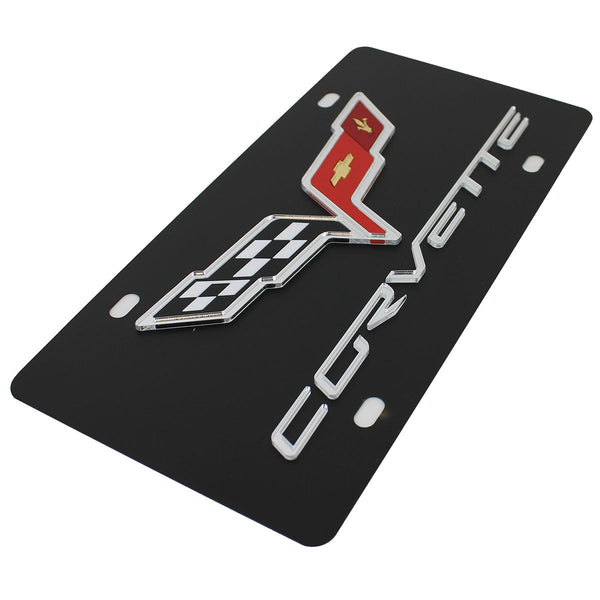 Chevy Corvette C6 Dual Logo License Plate (Black)