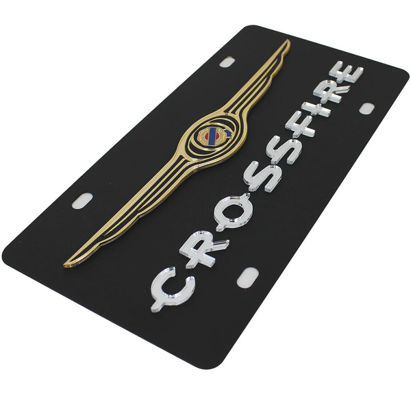 Chrysler Wing Dual Logo Crossfire License Plate (Black)