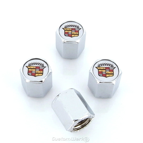 Cadillac Old Style Logo Tire Stem Valve Caps (Chrome)