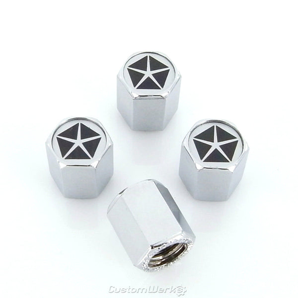 Chrysler Penststar Logo Tire Stem Valve Caps (Chrome)