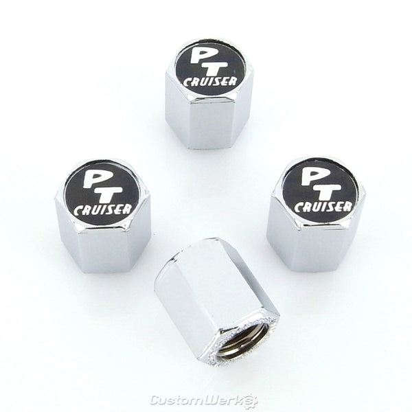 Chrysler PT Cruiser  Logo Tire Stem Valve Caps (Chrome on Black)