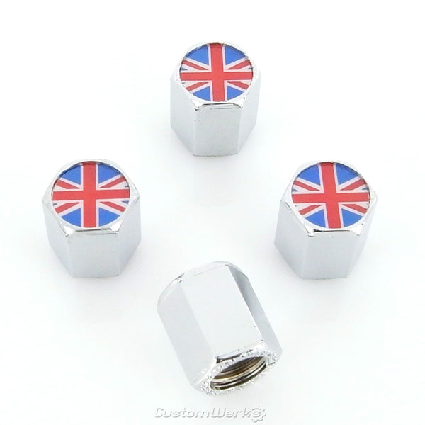 British Flag Tire Stem Valve Caps (Chrome)