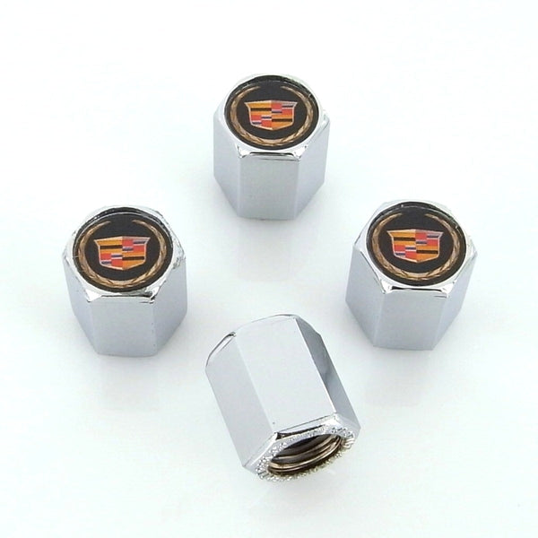 Cadillac New Logo Tire Stem Valve Caps (Chrome on Gold)