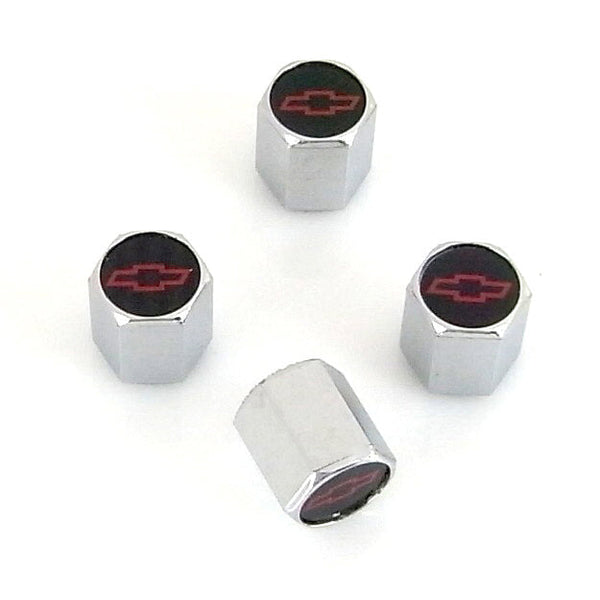 Chevy Logo Tire Stem Valve Caps (Chrome on Red)