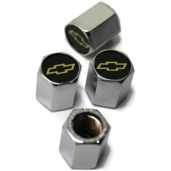 Chevrolet Bowtie Tire Valve Caps (Gold on Chrome)