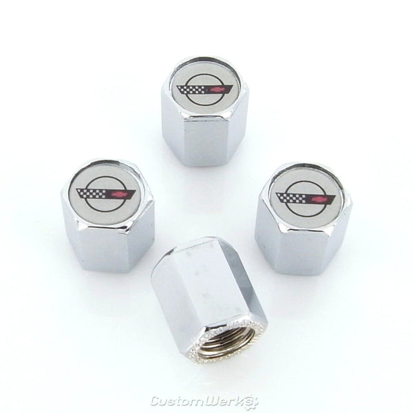 Corvette C4 Logo Tire Stem Valve Caps (Chrome)