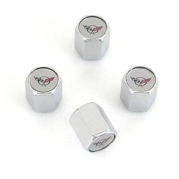 Corvette C5 Logo Tire Stem Valve Caps (Chrome)