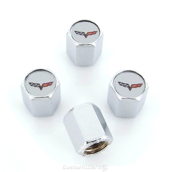 Corvette C6 Logo Tire Stem Valve Caps (Chrome)