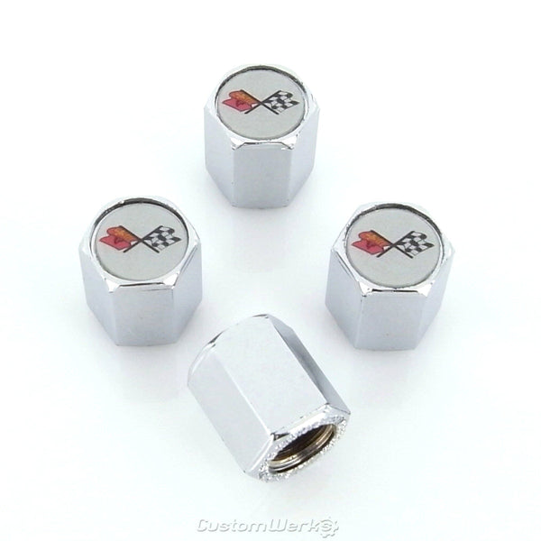 Corvette C3 Logo Tire Stem Valve Caps (Chrome)