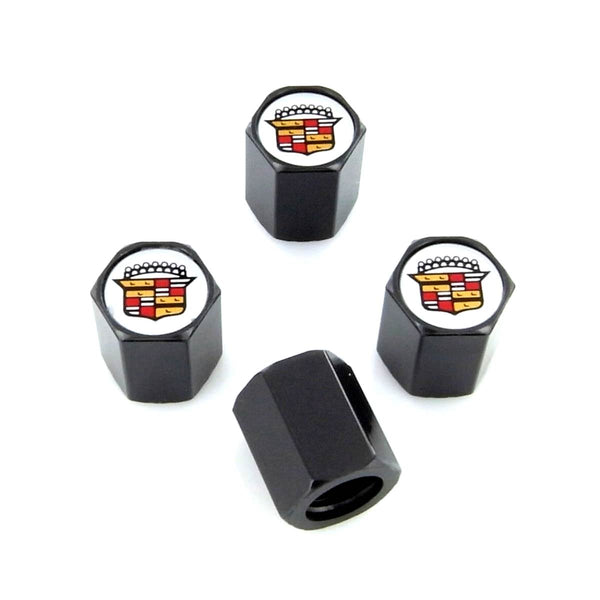 Cadillac Old Style Logo Tire Stem Valve Caps (Black)