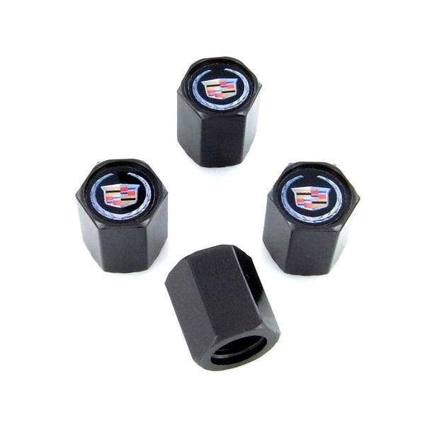 Cadillac New Logo Tire Stem Valve Caps (Black on Silver)