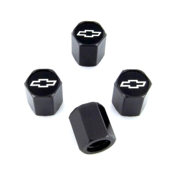 Chevy Logo Tire Stem Valve Caps (Silver on Black)