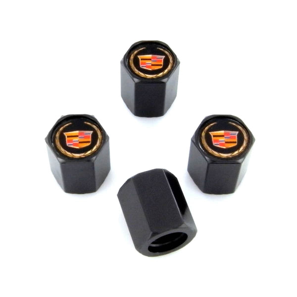 Cadillac New Logo Tire Stem Valve Caps (Gold on Black)