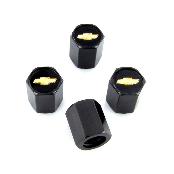 Chevy Logo Tire Stem Valve Caps (Gold on Black)