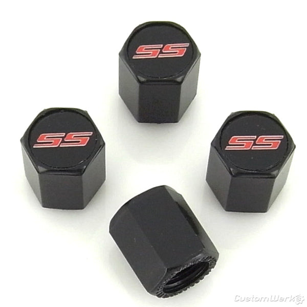 Chevy Camaro SS Logo Tire Stem Valve Caps (Black)