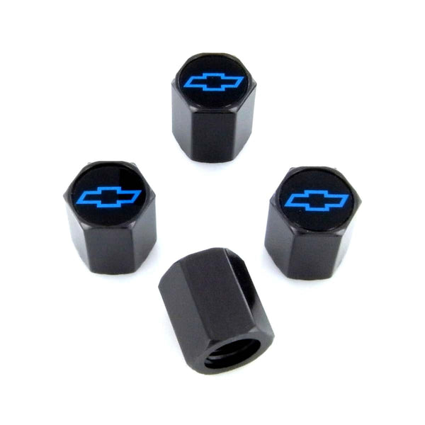 Chevy Logo Tire Stem Valve Caps (Blue on Black)