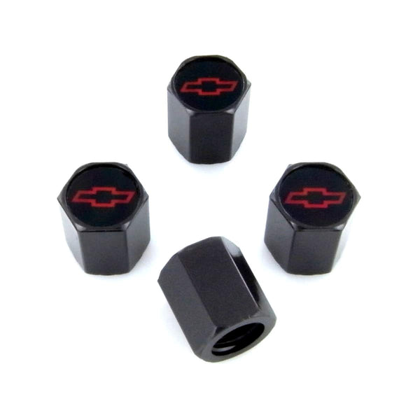 Chevy Logo Tire Stem Valve Caps (Red on Black)