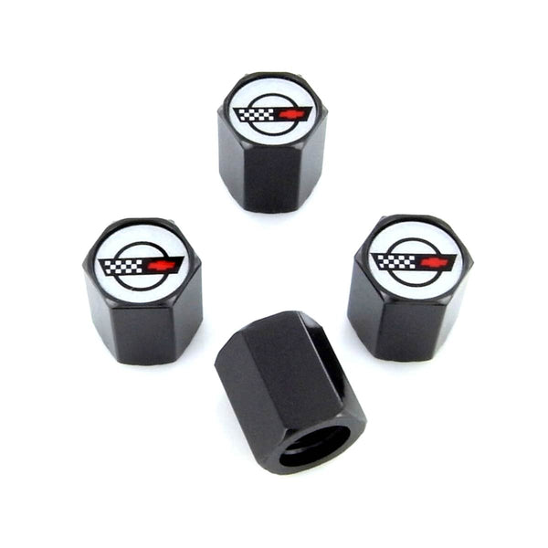 Corvette C4 Logo Tire Stem Valve Caps (Black)